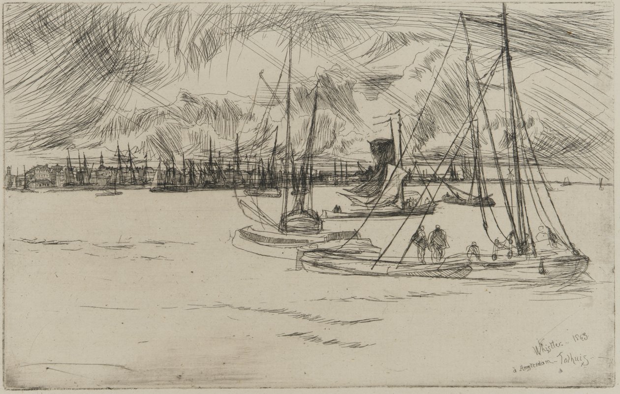 Amsterdam fra Tolhuis, 1863 (radering på papir) af James Abbott McNeill Whistler