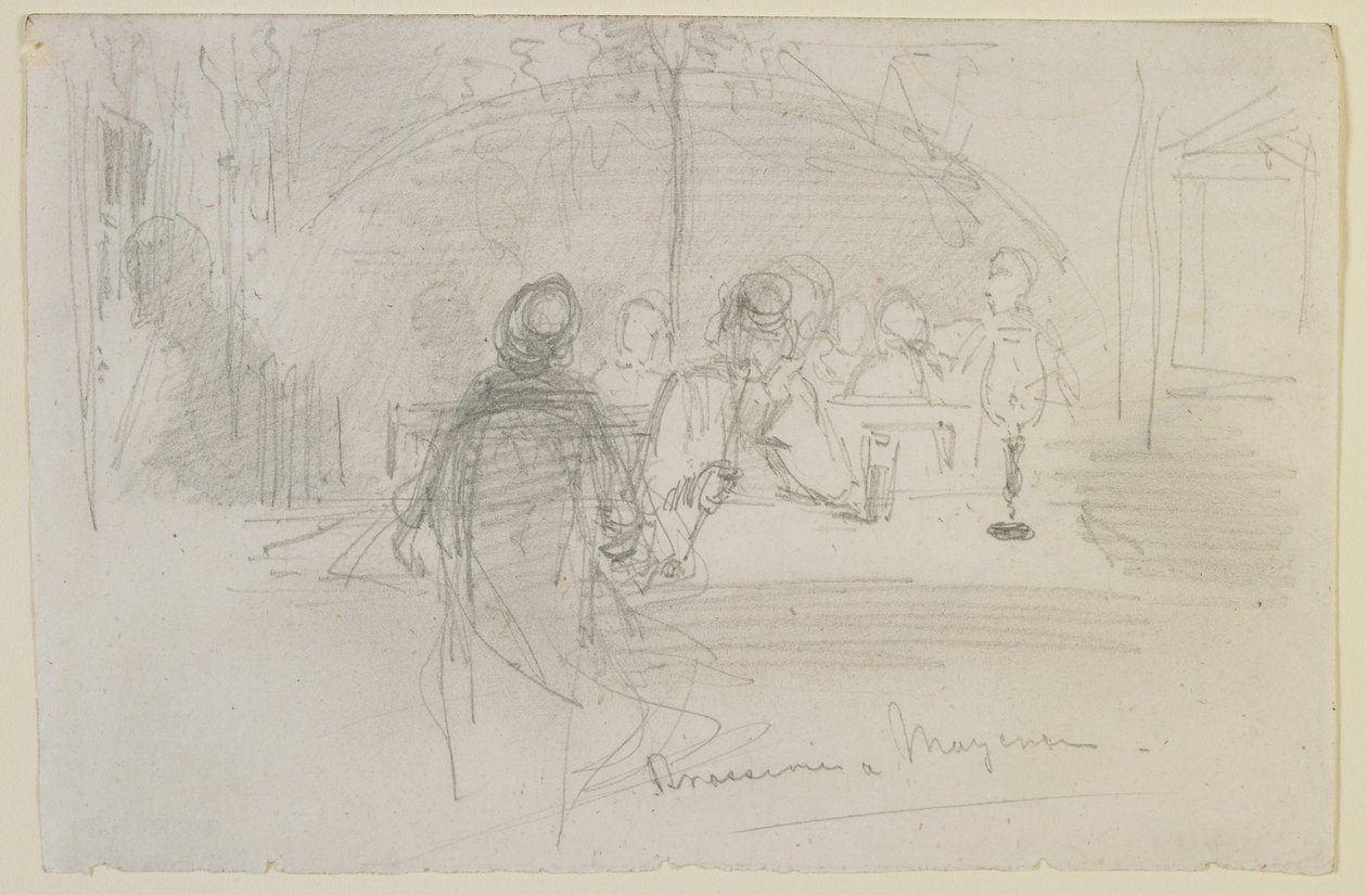 Brasserie i Mayence, 1858 (blyant på råhvidt papir) af James Abbott McNeill Whistler