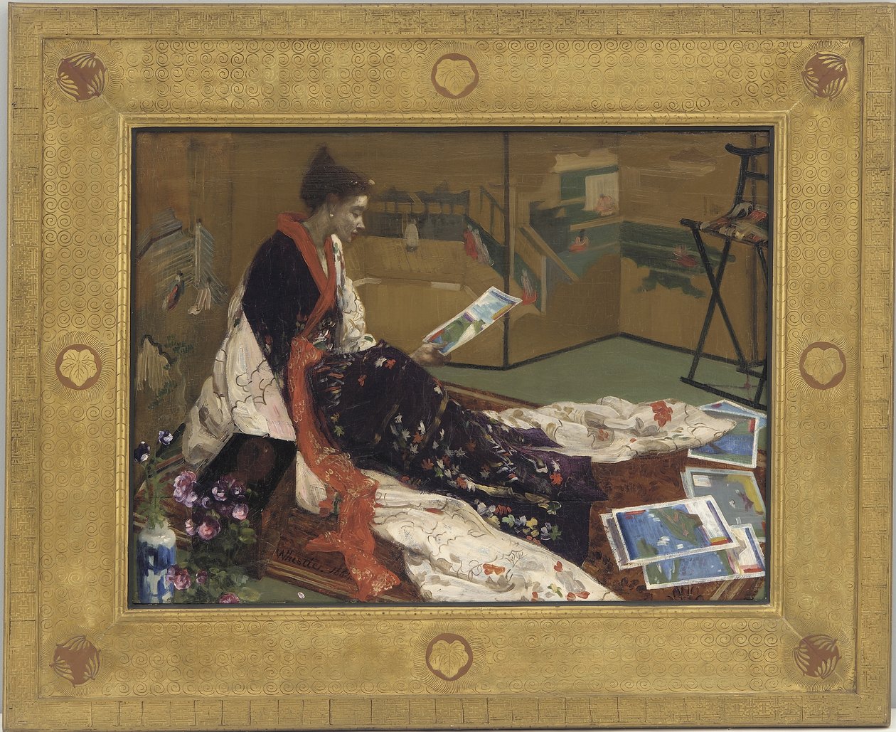 Caprice i lilla og guld: The Golden Screen, 1864 (olie på træpanel) af James Abbott McNeill Whistler