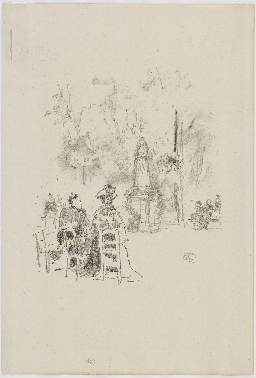 Samtale under statuen, Luxembourg Gardens, 1893 (litho på papir) af James Abbott McNeill Whistler