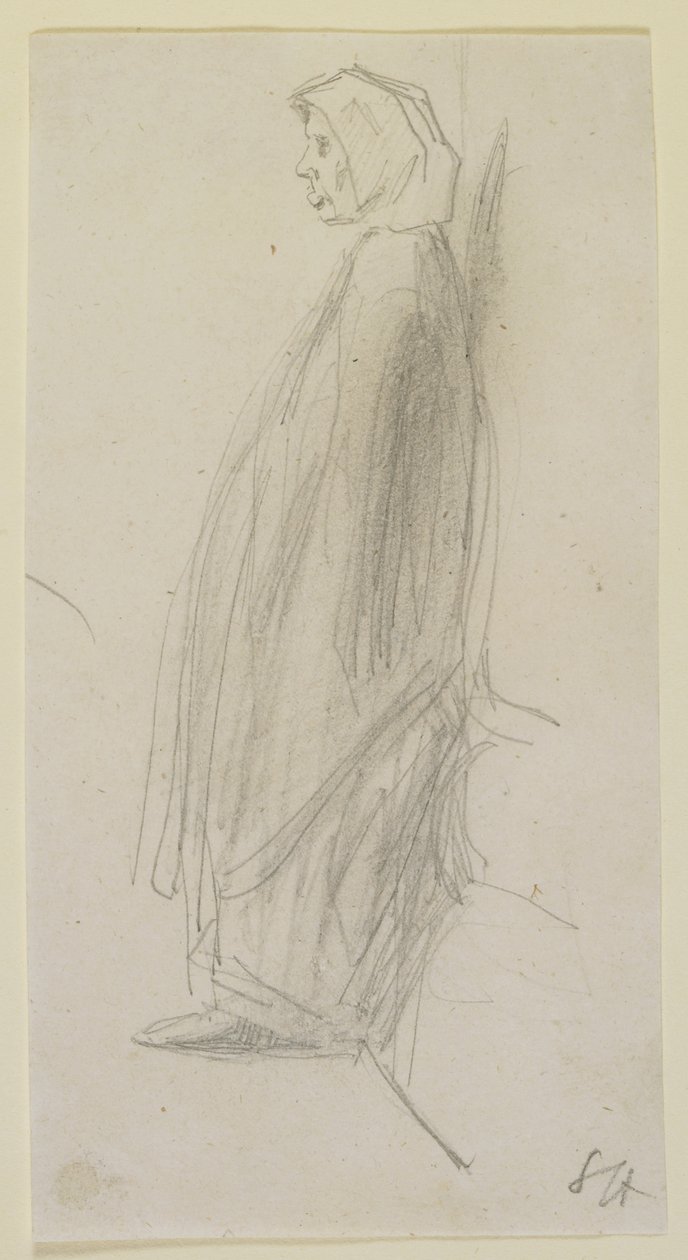 Profilskitse af en gammel kvinde stående, 1858 (blyant på hvidt papir) af James Abbott McNeill Whistler
