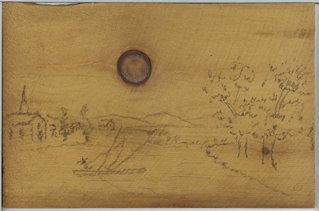 Flodlandskab (blyant på træplade) af James Abbott McNeill Whistler