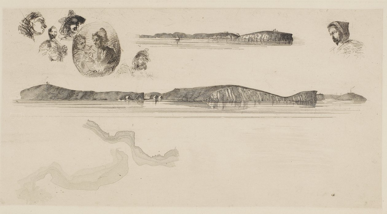Skitser på kystundersøgelsespladen, 1854-55 (radering på papir) af James Abbott McNeill Whistler