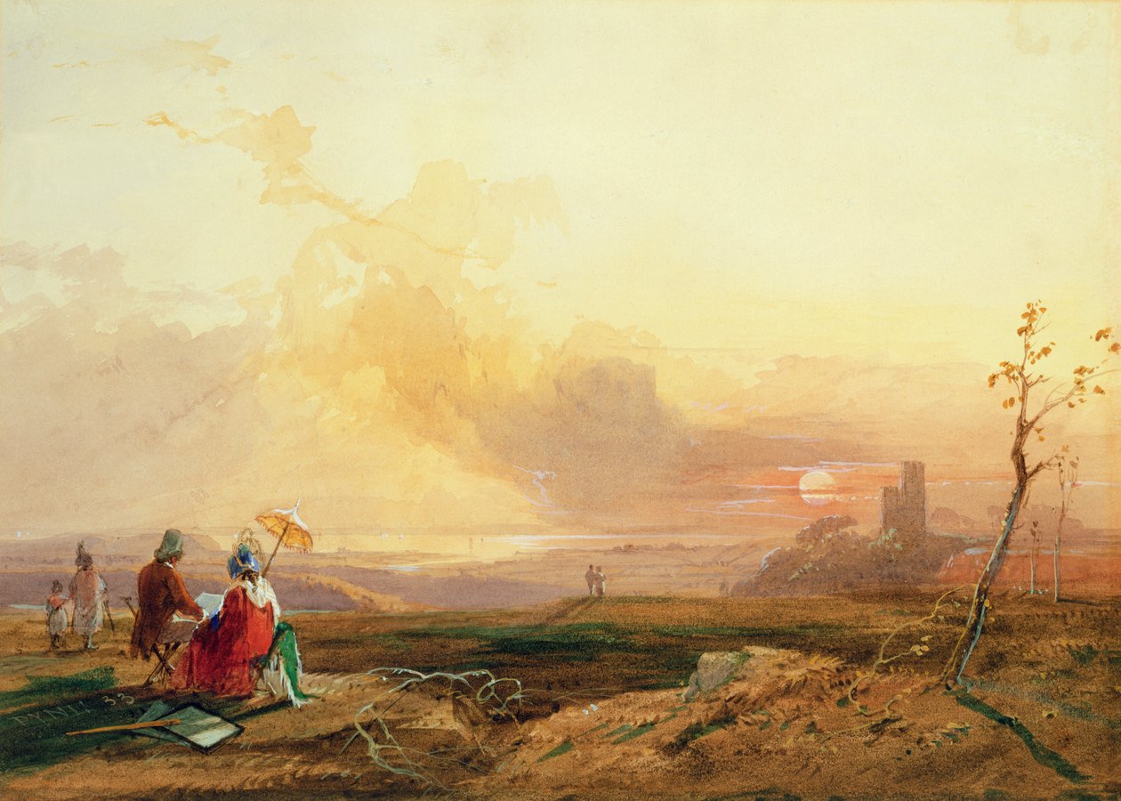 Figurer, der skitserer nær Avon Gorge (blyant og wc forhøjet med hvidt på papir) af James Baker Pyne