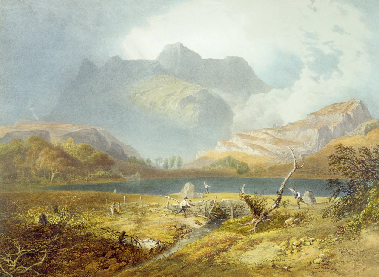 Langdale Pikes, fra "The English Lake District", 1853 (se 90425 for detaljer) af James Baker Pyne