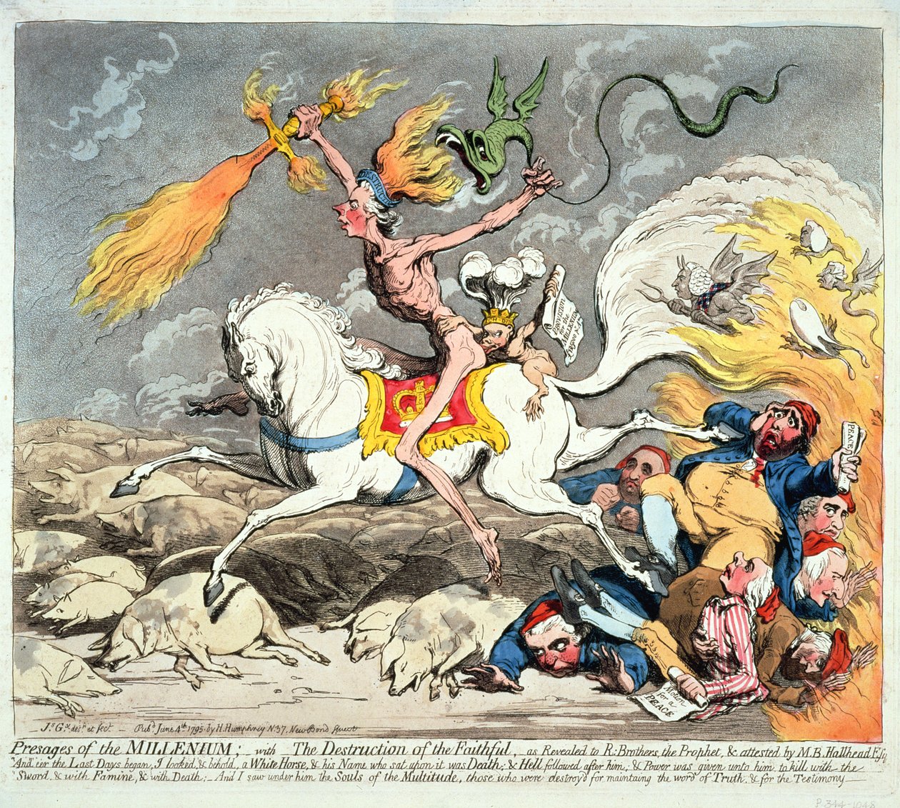 Presages of the Millennium, udgivet 1795 (håndfarvet radering) af James Gillray