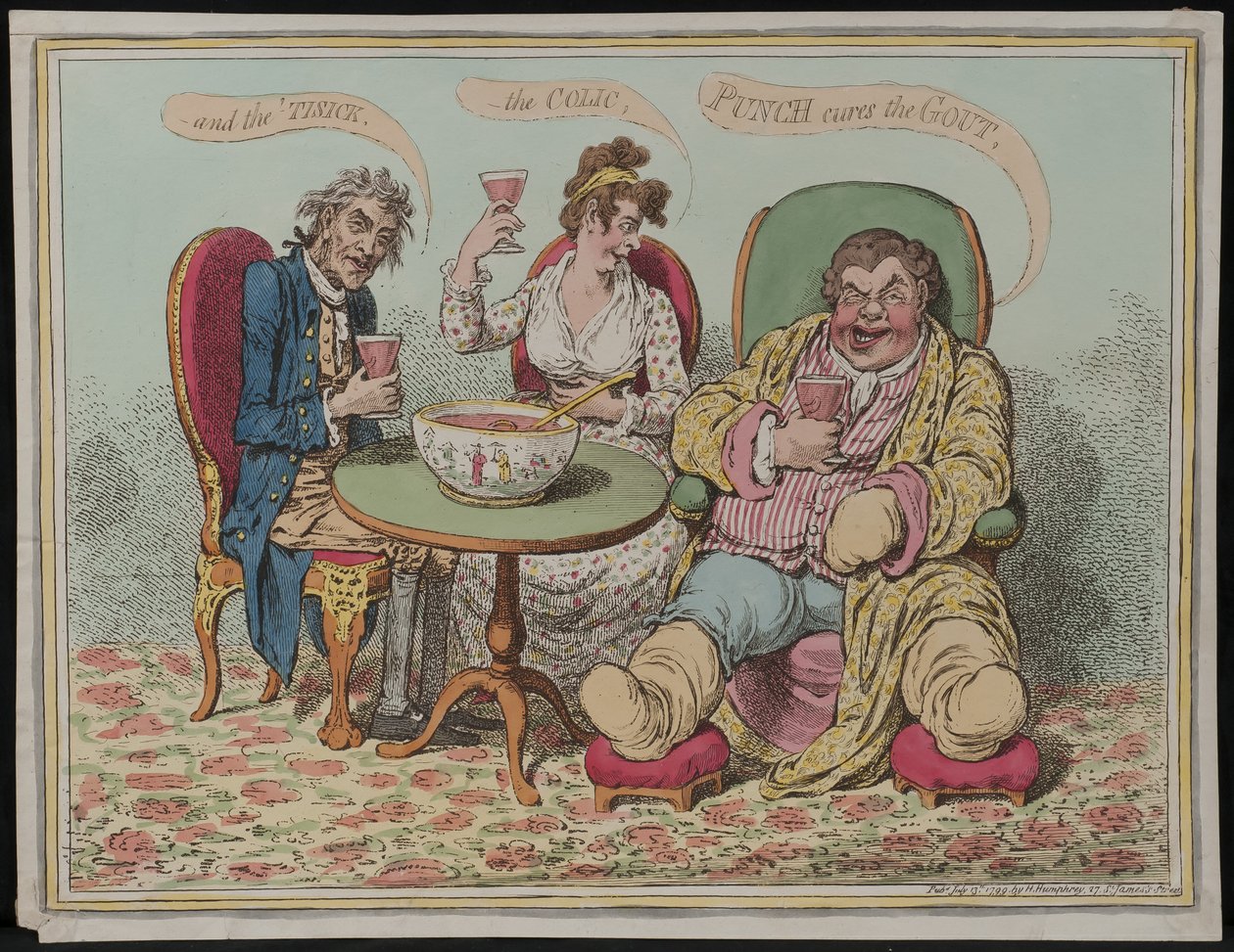 Punch helbreder gigt, kolik og sygdom, 1799 af James Gillray