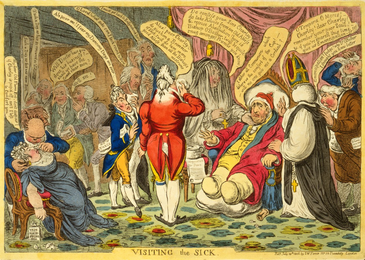 Besøger de Syge, pub. 18. juli 1806 (håndfarvet gravering) af James Gillray