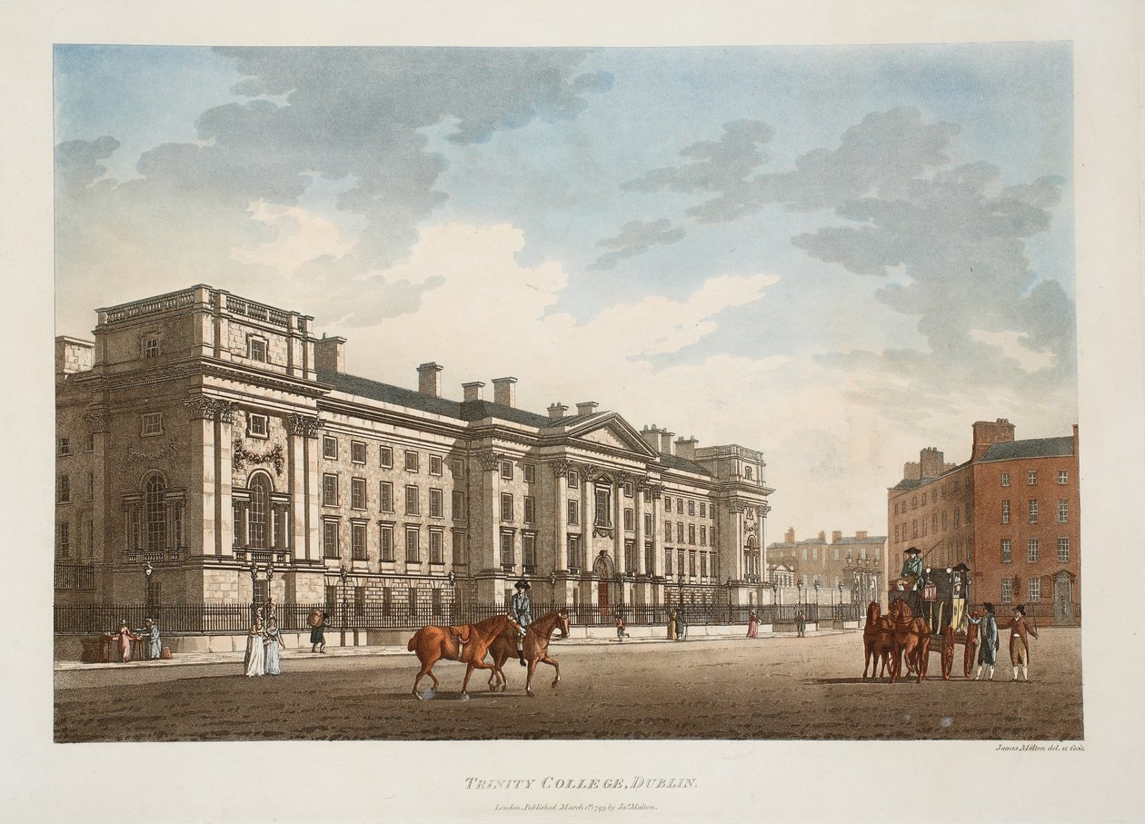 Trinity College, Dublin, 1793 (håndfarvet gravering) af James Malton
