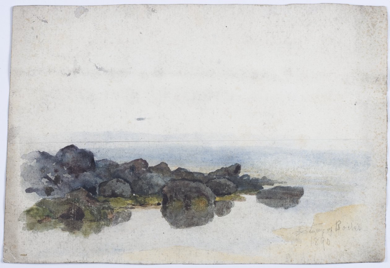 Study of Rocks (blyant, akvarel og kropsfarve på papir) af James Miller Brown