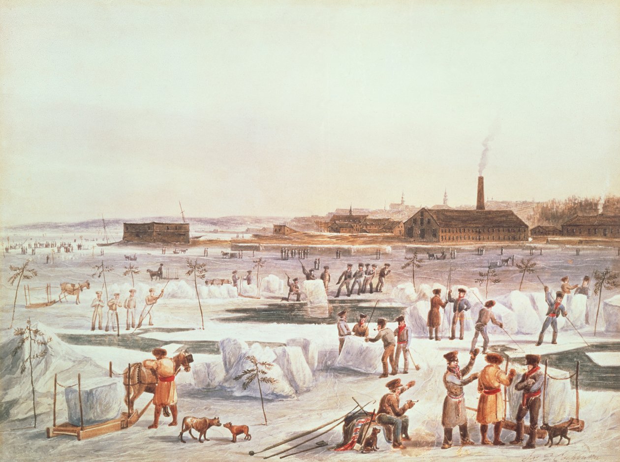 Skæring af is om vinteren på St. Charles River af James Pattison Cockburn
