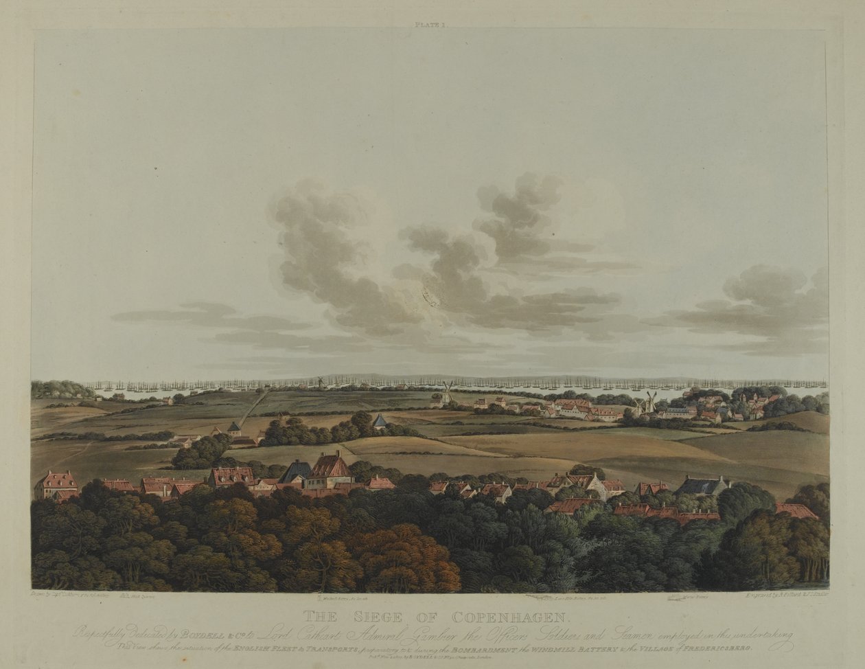 Danmark 1807: Belejringen af København, indgraveret af Robert Pollard (1792-1867) og Joseph Constantine Stadler (1780-1812) udgivet i 1807 (farvet akvatint) af James Pattison Cockburn