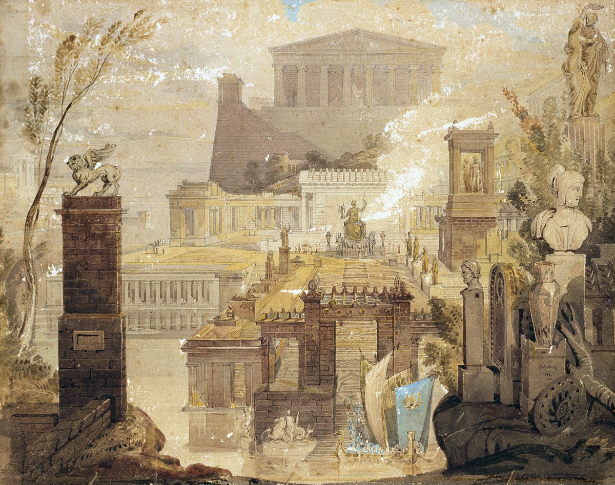 A Recreation of the Architecture of Ancient Athens, ca. 1830 (pen & blæk og wc på papir) af James Pennathorne