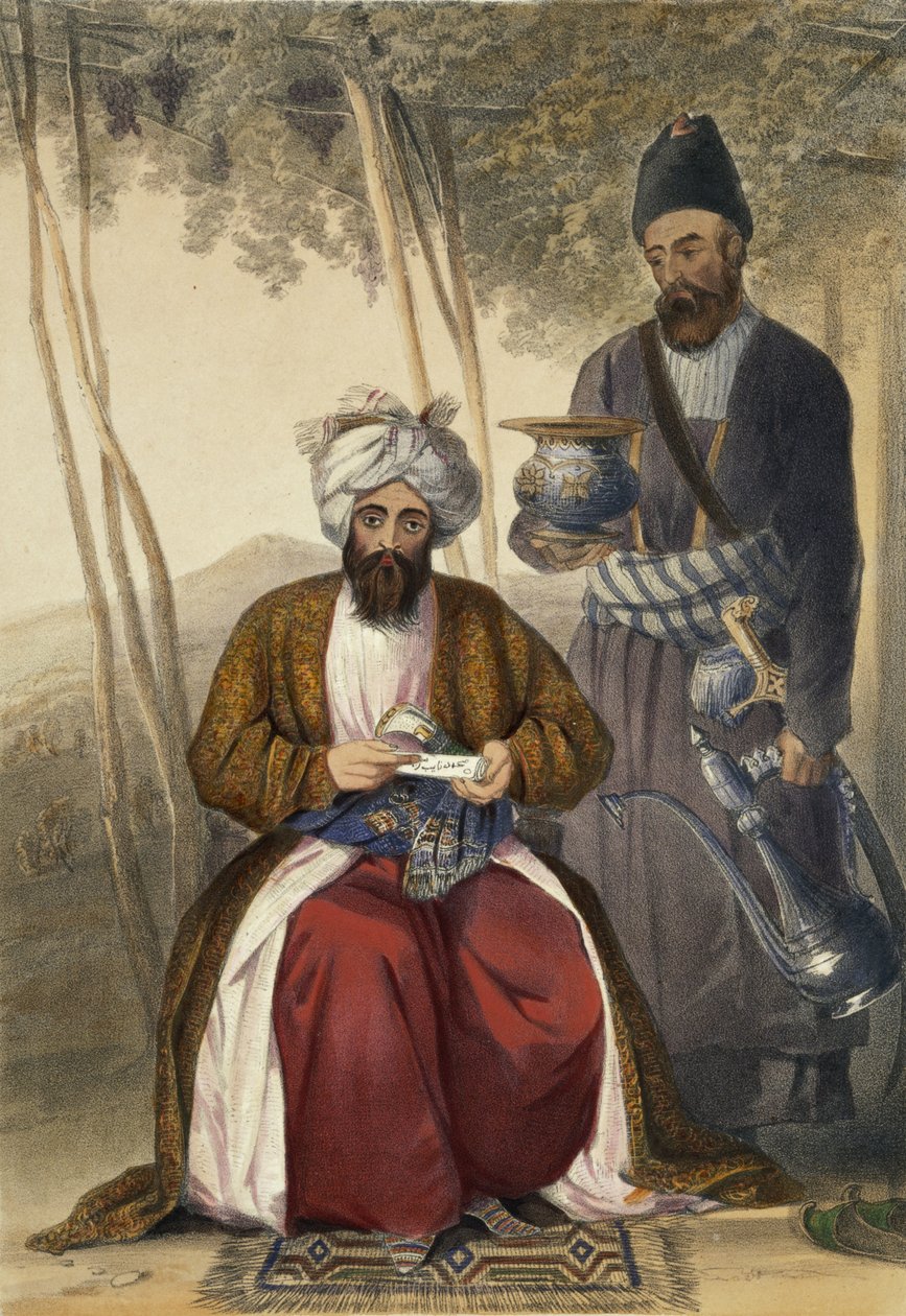 Mahommed Naib Shurreef, en berømt Kuzzilbach-chef i Caubul og hans Peshkhidmut eller hovedbetjent, plade 15 fra 