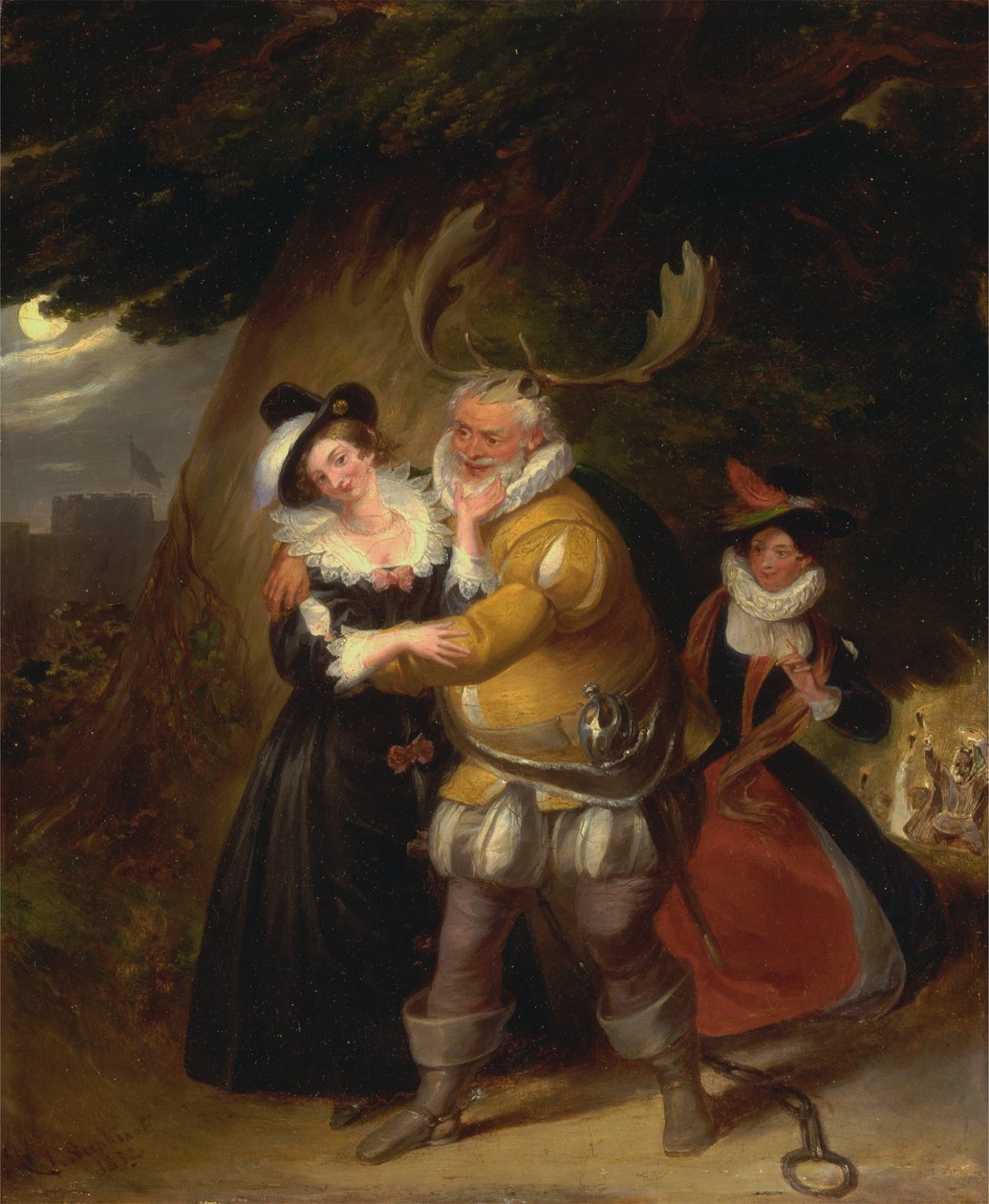 Falstaff ved Hernes Oak, fra The Merry Wives of Windsor, Akt V, scene v af James Stephanoff