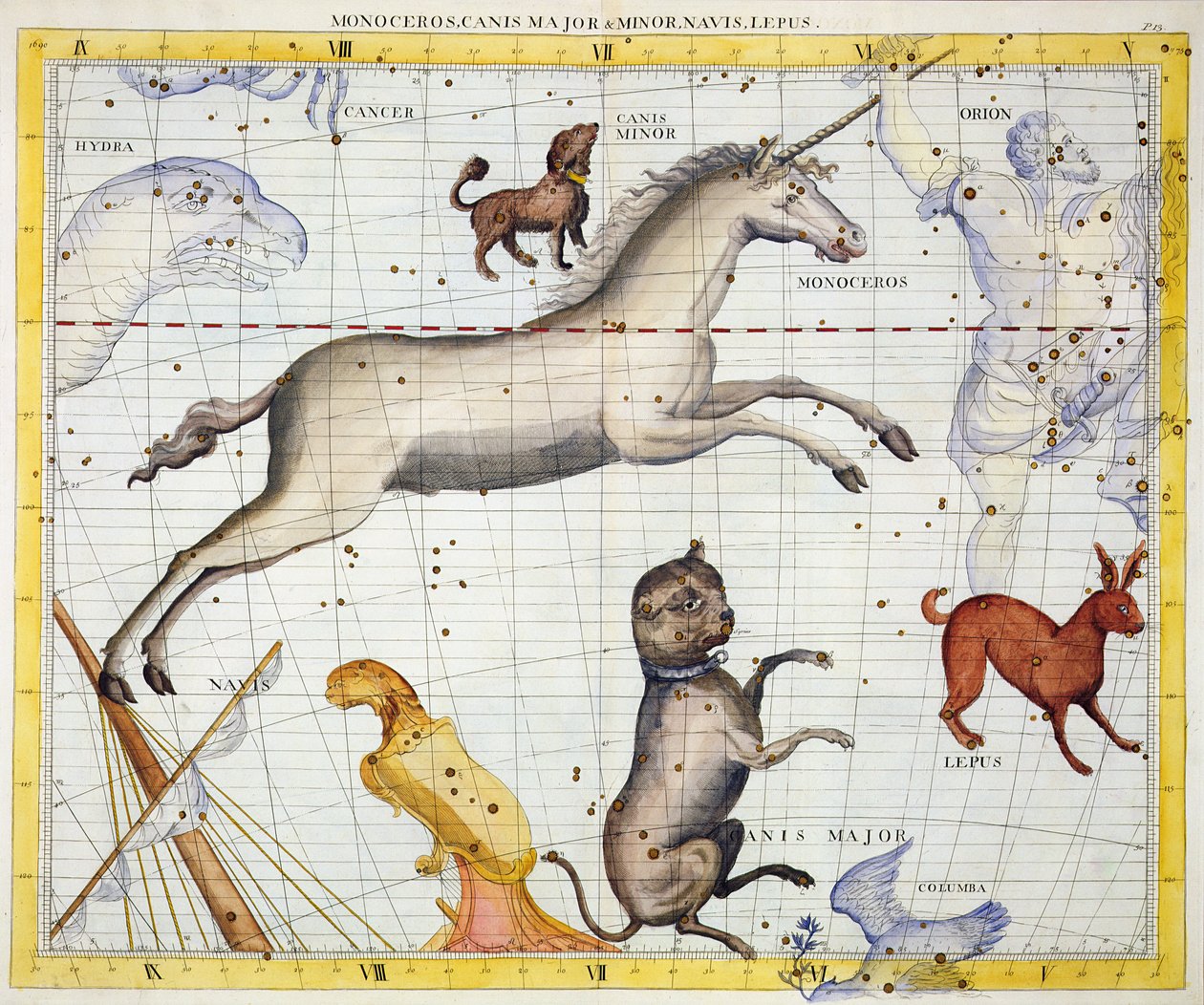Constellation of Monoceros med Canis Major og Minor, plade 13 fra 