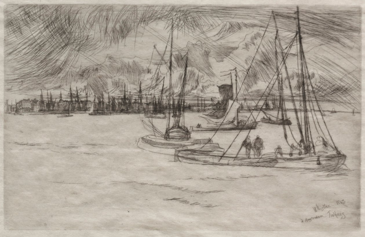 Amsterdam fra Tolhuis, 1863. af James Abbott McNeill Whistler