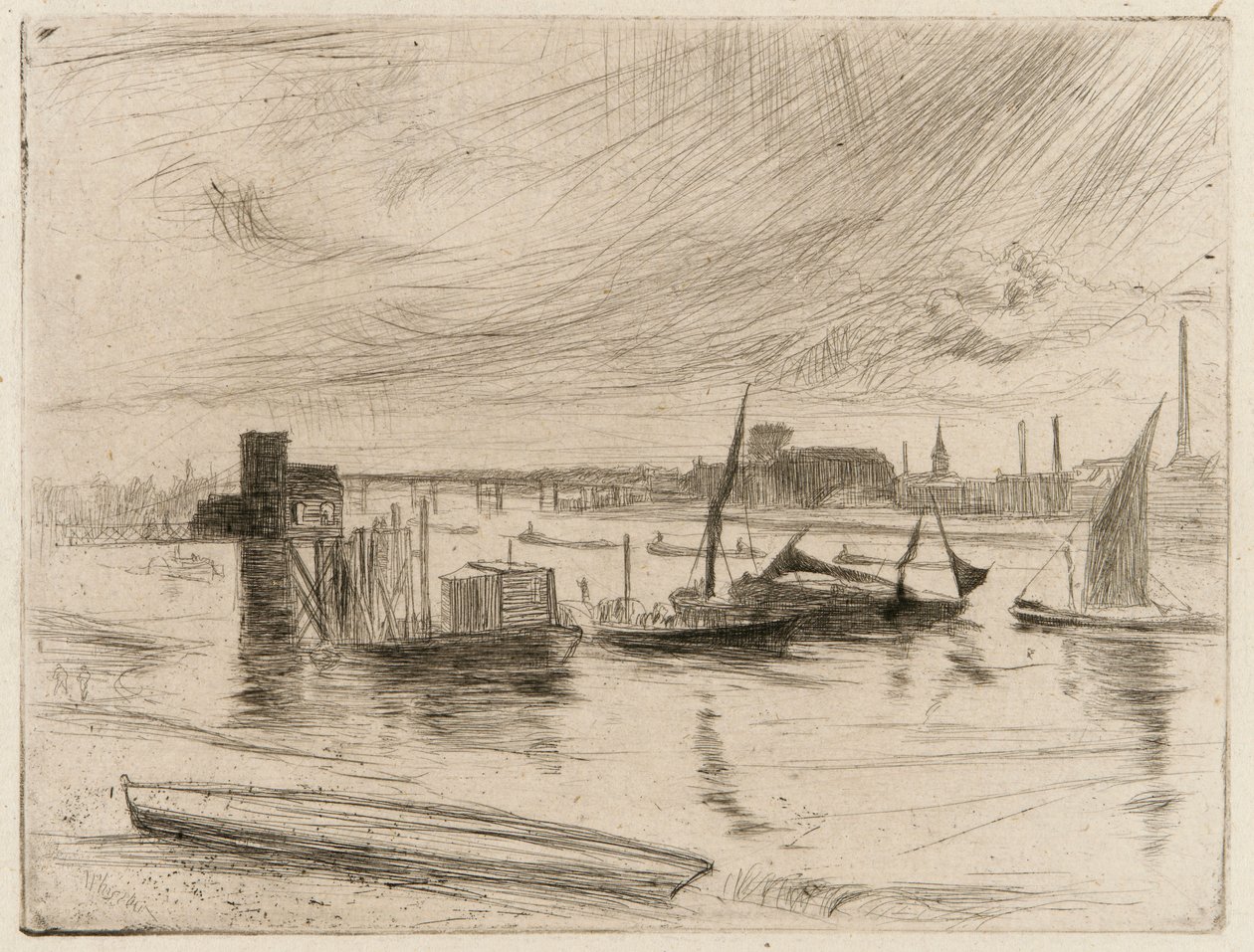 Battersea Dawn Cadogan Pier, 1861. af James Abbott McNeill Whistler