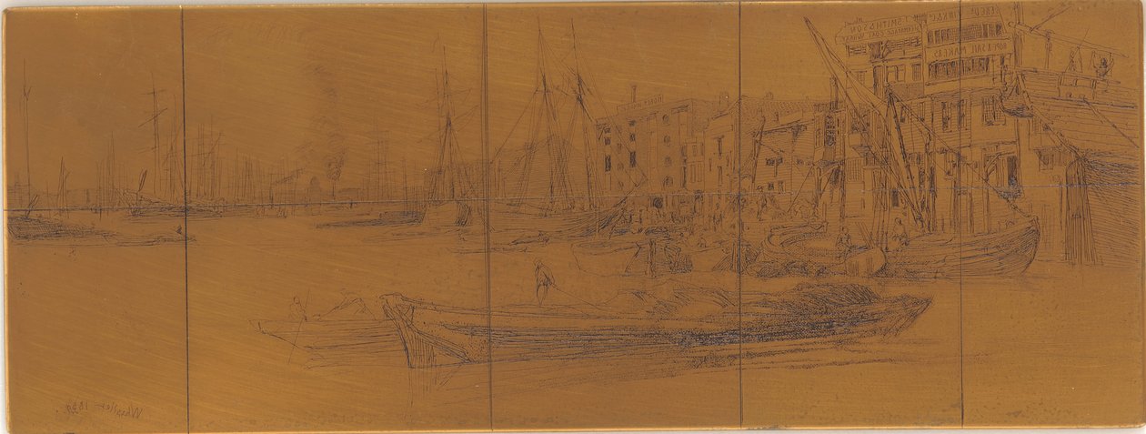 Ætseplade: Thames Warehouses, 1859. af James Abbott McNeill Whistler