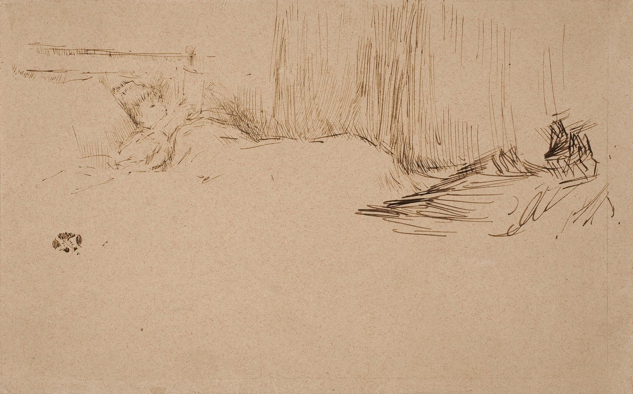 Pige læser i sengen, ca. 1882 af James Abbott McNeill Whistler