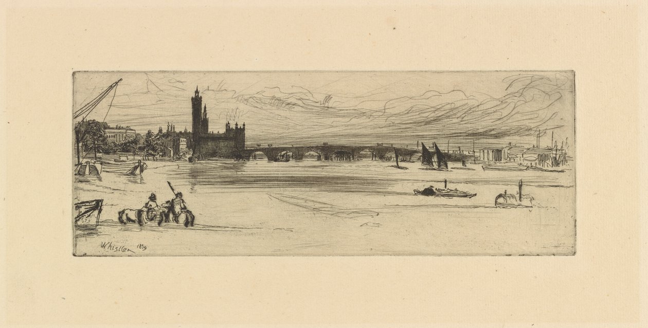 Old Westminster Bridge, 1859. af James Abbott McNeill Whistler