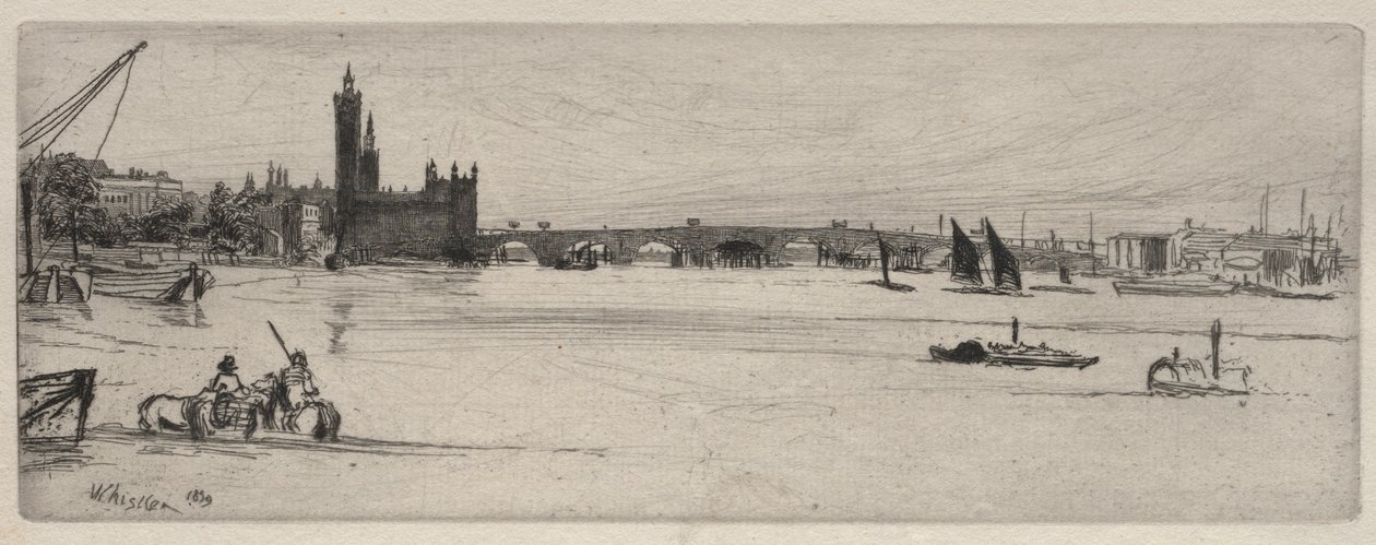 Old Westminster Bridge, 1859. af James Abbott McNeill Whistler