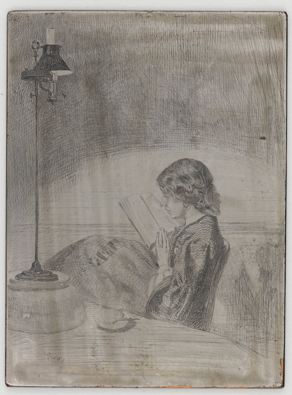 Læsning af Lamplight, 1858. af James Abbott McNeill Whistler