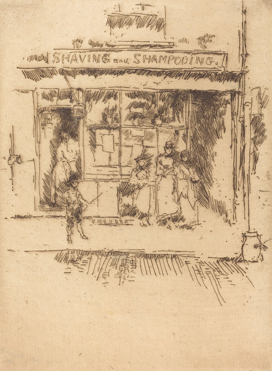 Barbering og shampoo, ca. 18861888. af James Abbott McNeill Whistler