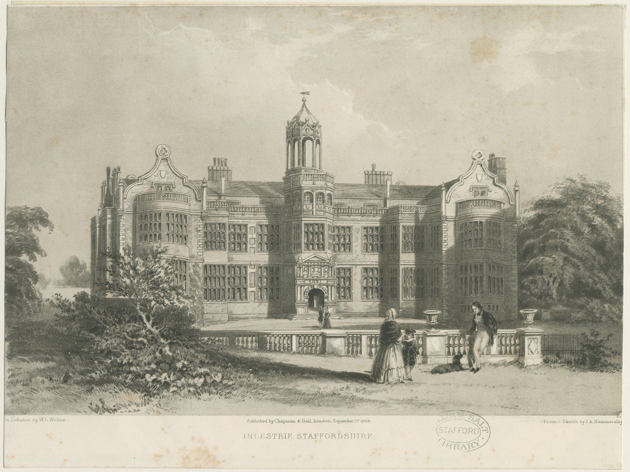 Ingestre Hall: lithograph, nd [c 1844] dani af James Astbury Hammersley