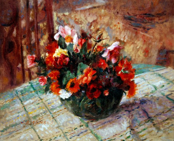 Sommerblomster (olie på lærred) af James Bolivar Manson