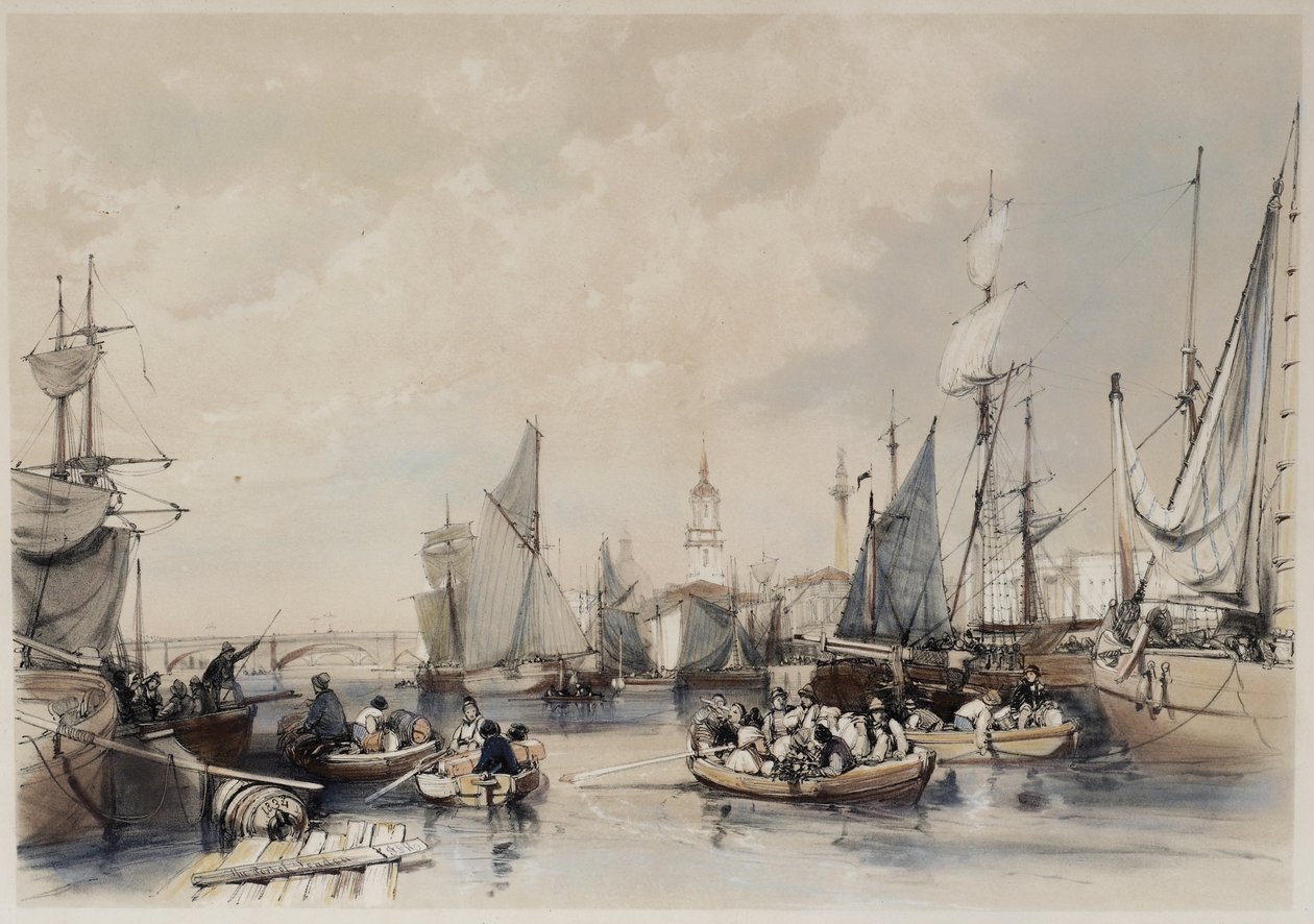 Londons havn, 1834 af James Duffield Harding