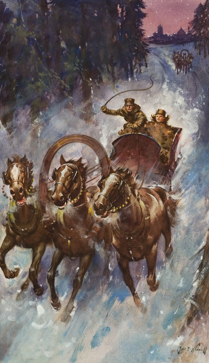 Sleigh Ride (gouache på papir) af James Edwin McConnell