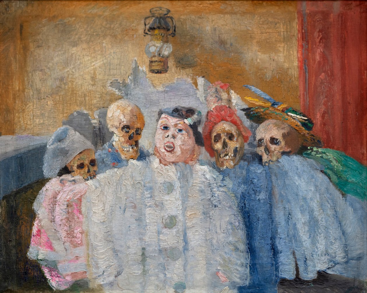 Pjerrot og skelet af James Ensor