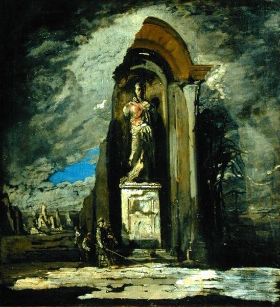 Monumentet, ca. 1916-17 (olie på lærred) af James Ferrier Pryde