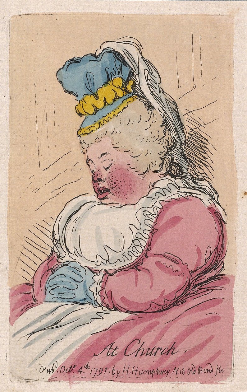 I kirken, pub. 1791 (håndkoloreret gravering) af James Gillray