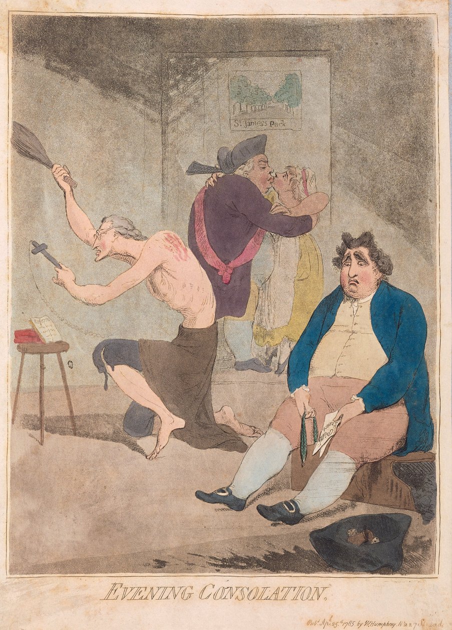 Evening Consolation, pub. 1785 (håndkoloreret gravering) af James Gillray