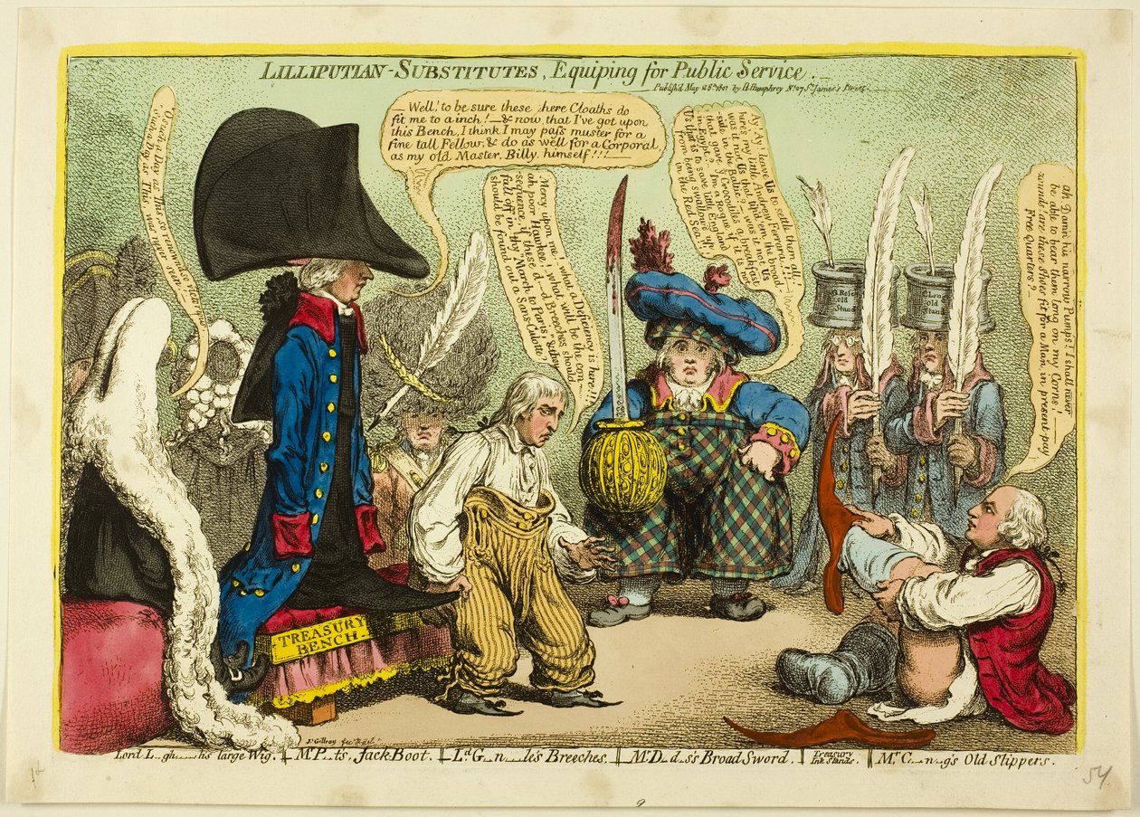 Liliput-erstatninger, udrustning til offentlig tjeneste af James Gillray