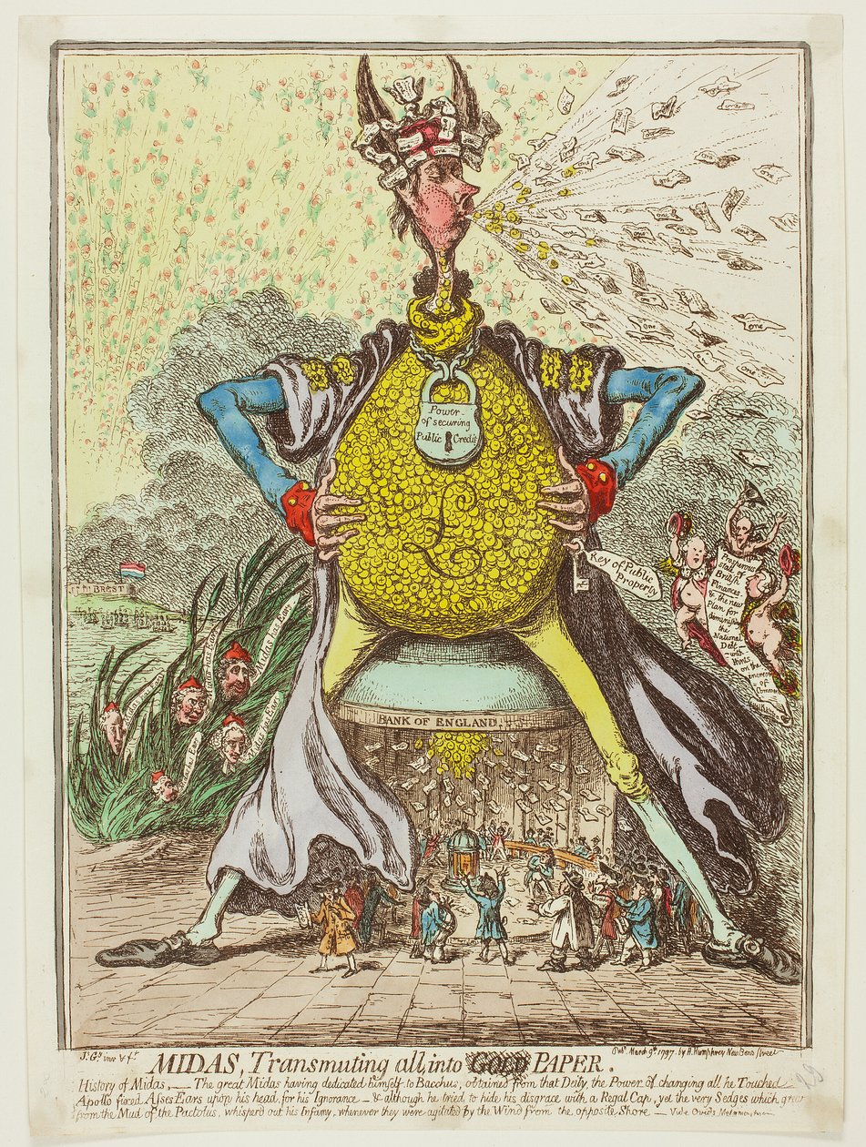 Midas, der forvandler alt til papir af James Gillray