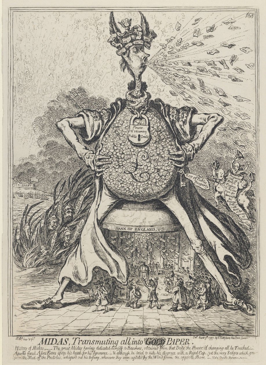 Midas, Transmuting all into Gold Paper, 1797 af James Gillray
