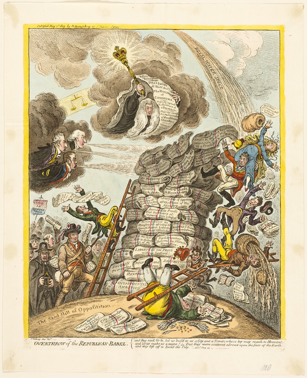 Omstyrtelse af Republikaner-Babel af James Gillray