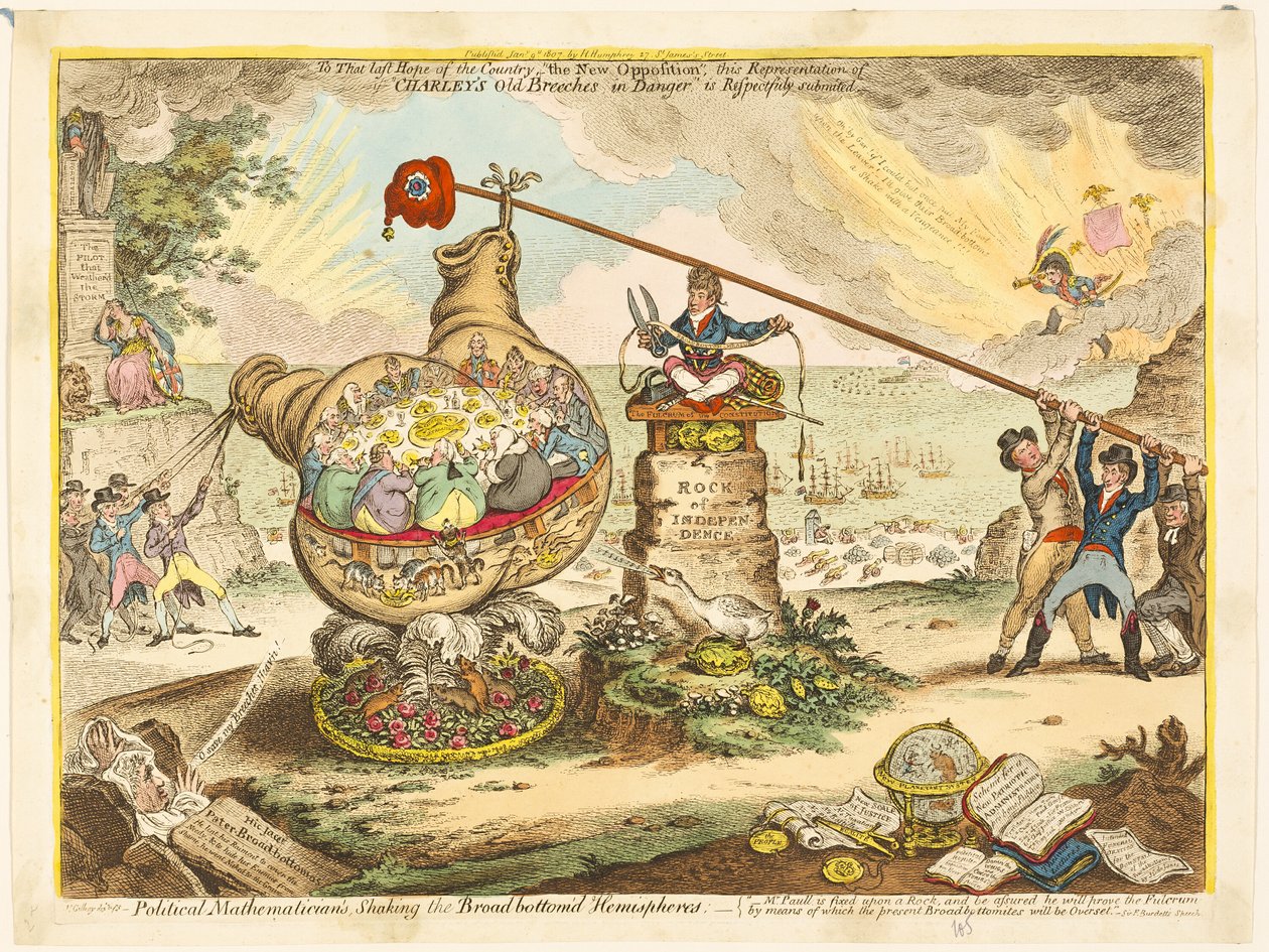 Politisk matematiker, der ryster de brede halvkugler af James Gillray