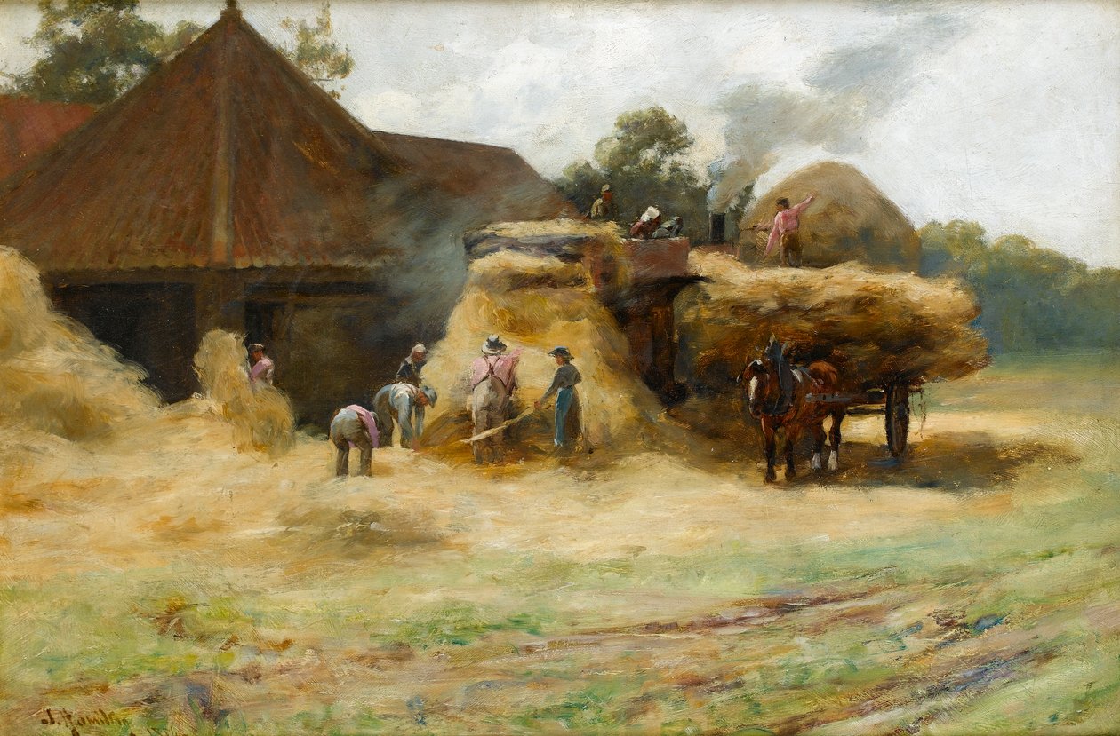 Threshing, en skotsk gård, 1884 af James Hamilton