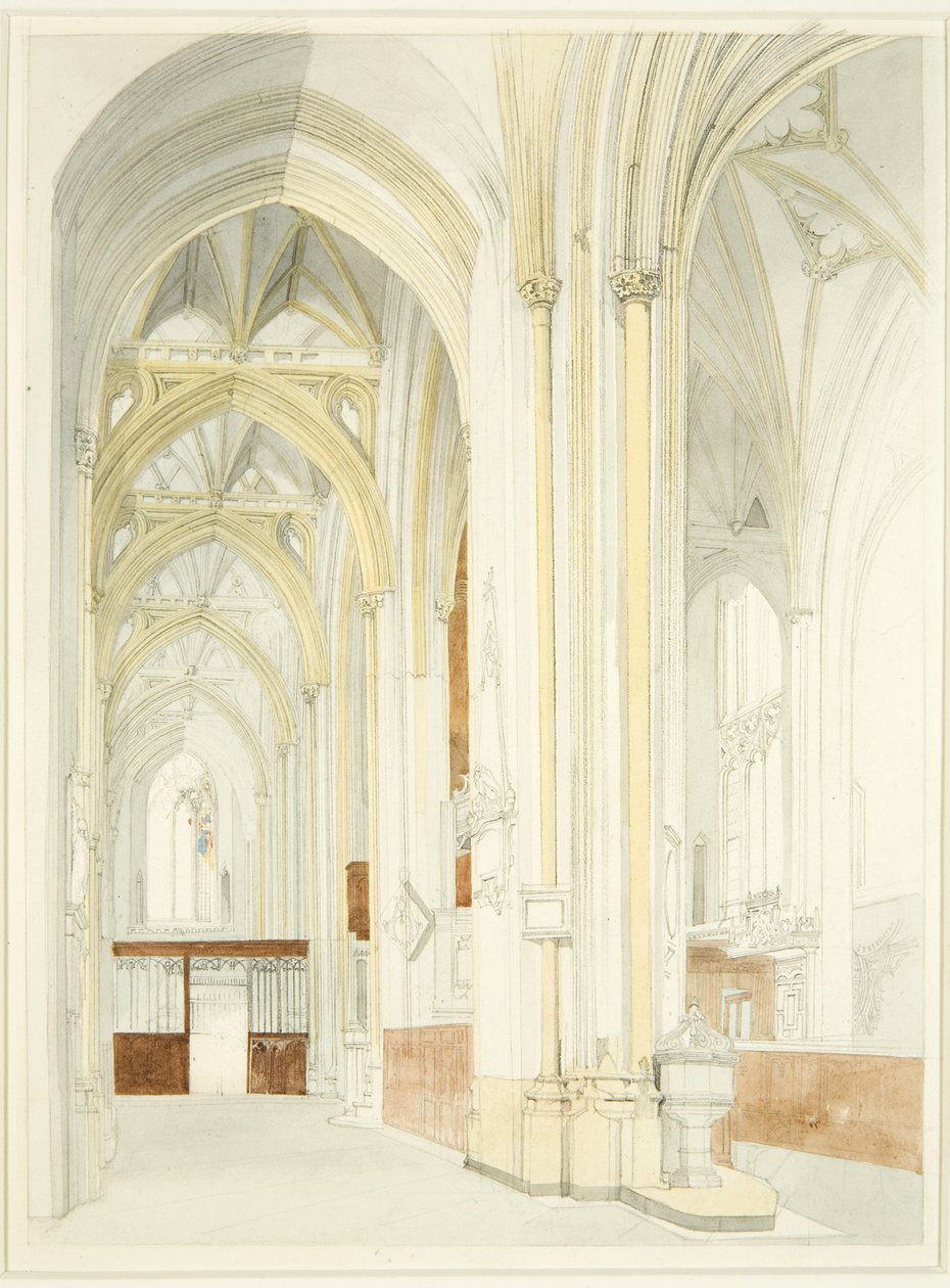 Interiør af Bristol Cathedral (ufærdig) af James Johnson