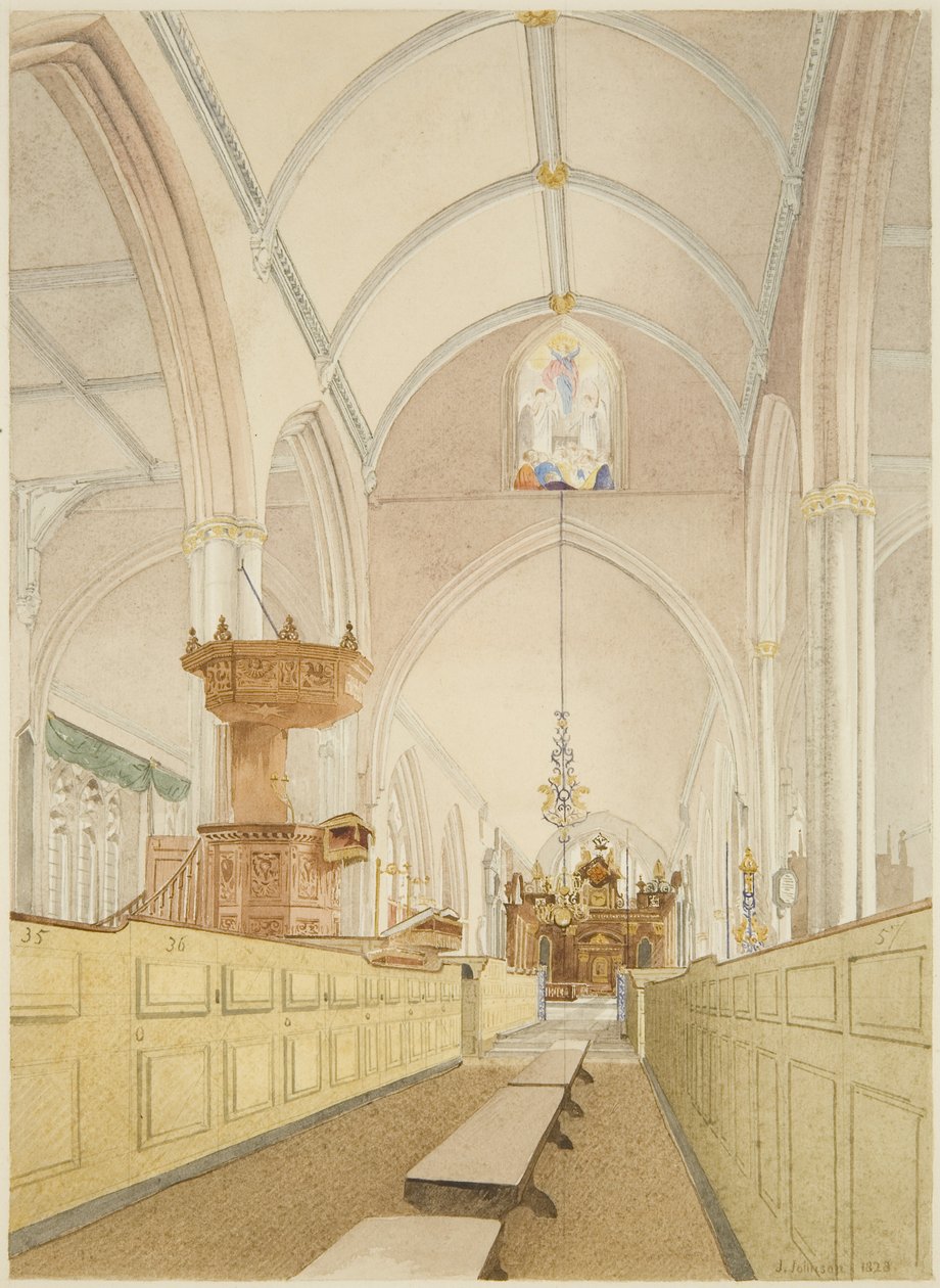 Indersiden af Temple Church, set mod øst af James Johnson