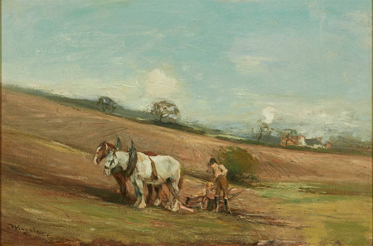 Forårspløjning (olie på lærred) af James Lawton Wingate