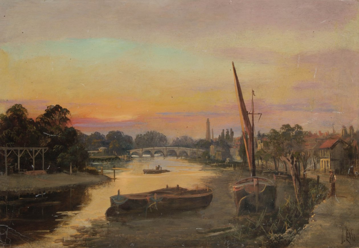 Kew ved solnedgang - Kew Bridge af James Lewis