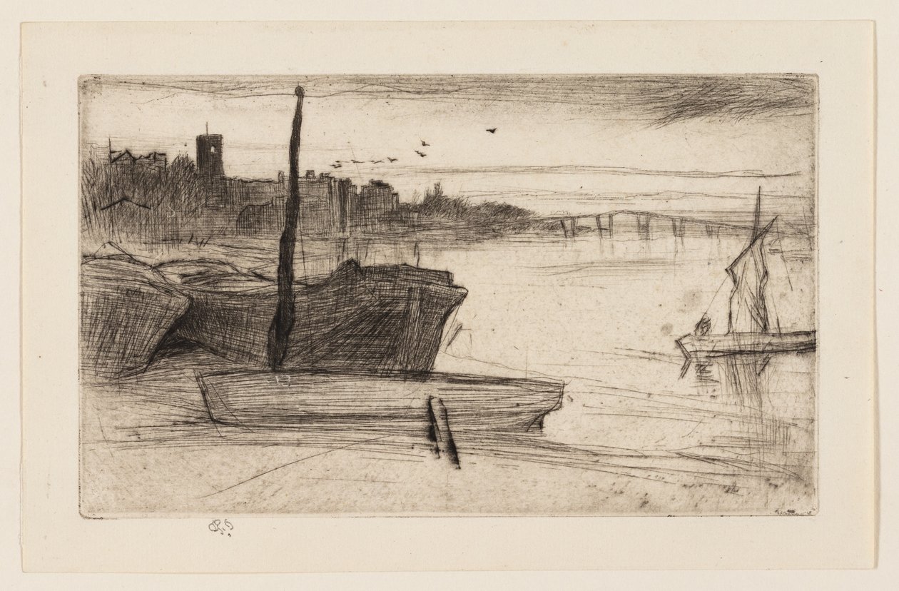 Chelsea Bridge og kirke af James Abbott McNeill Whistler