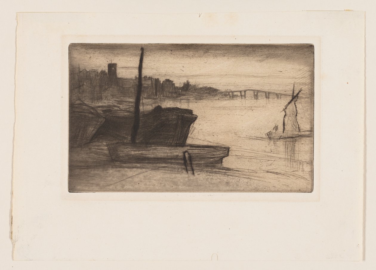 Chelsea Bridge og kirke af James Abbott McNeill Whistler