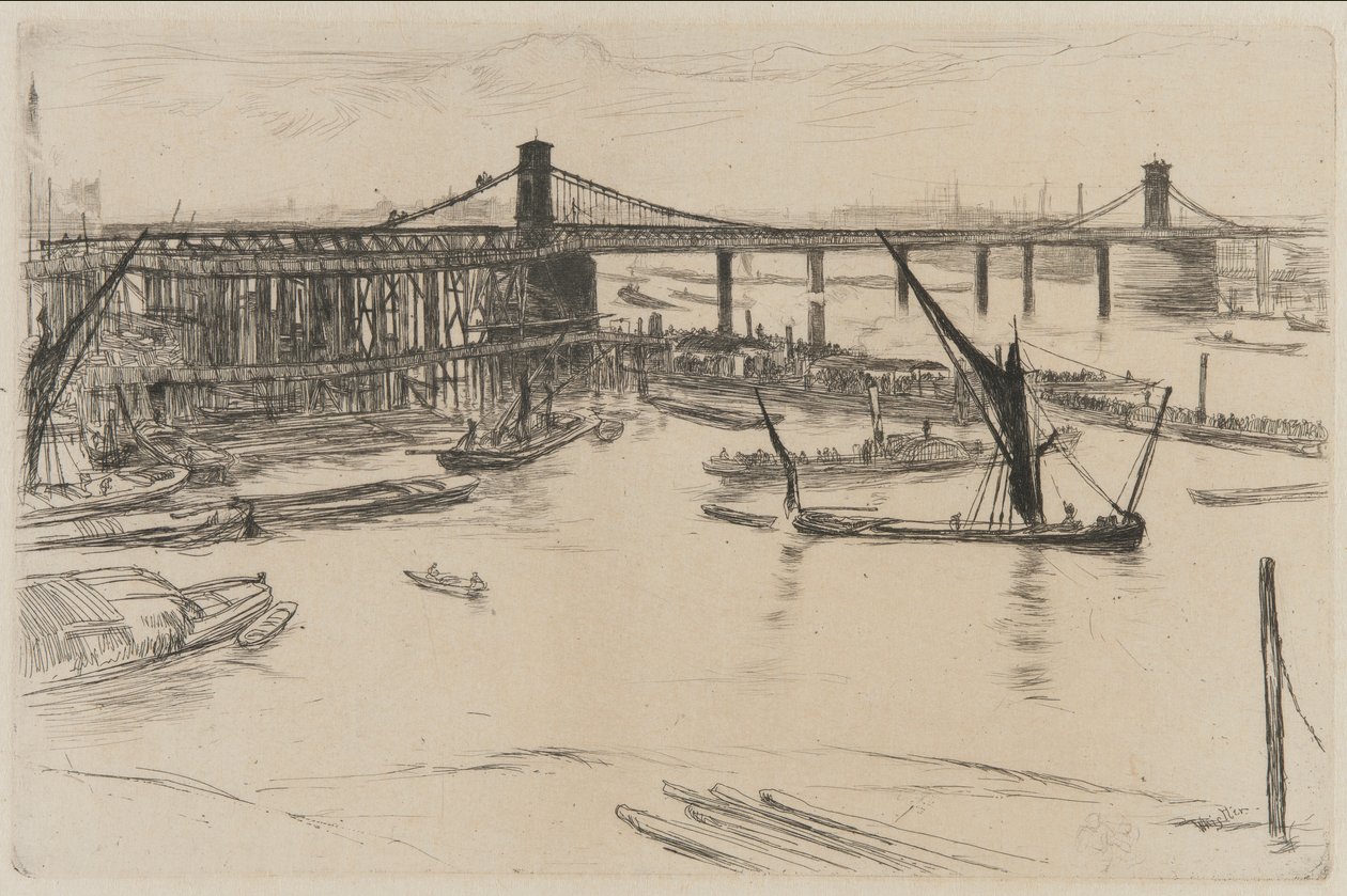 Old Hungerford Bridge af James Abbott McNeill Whistler