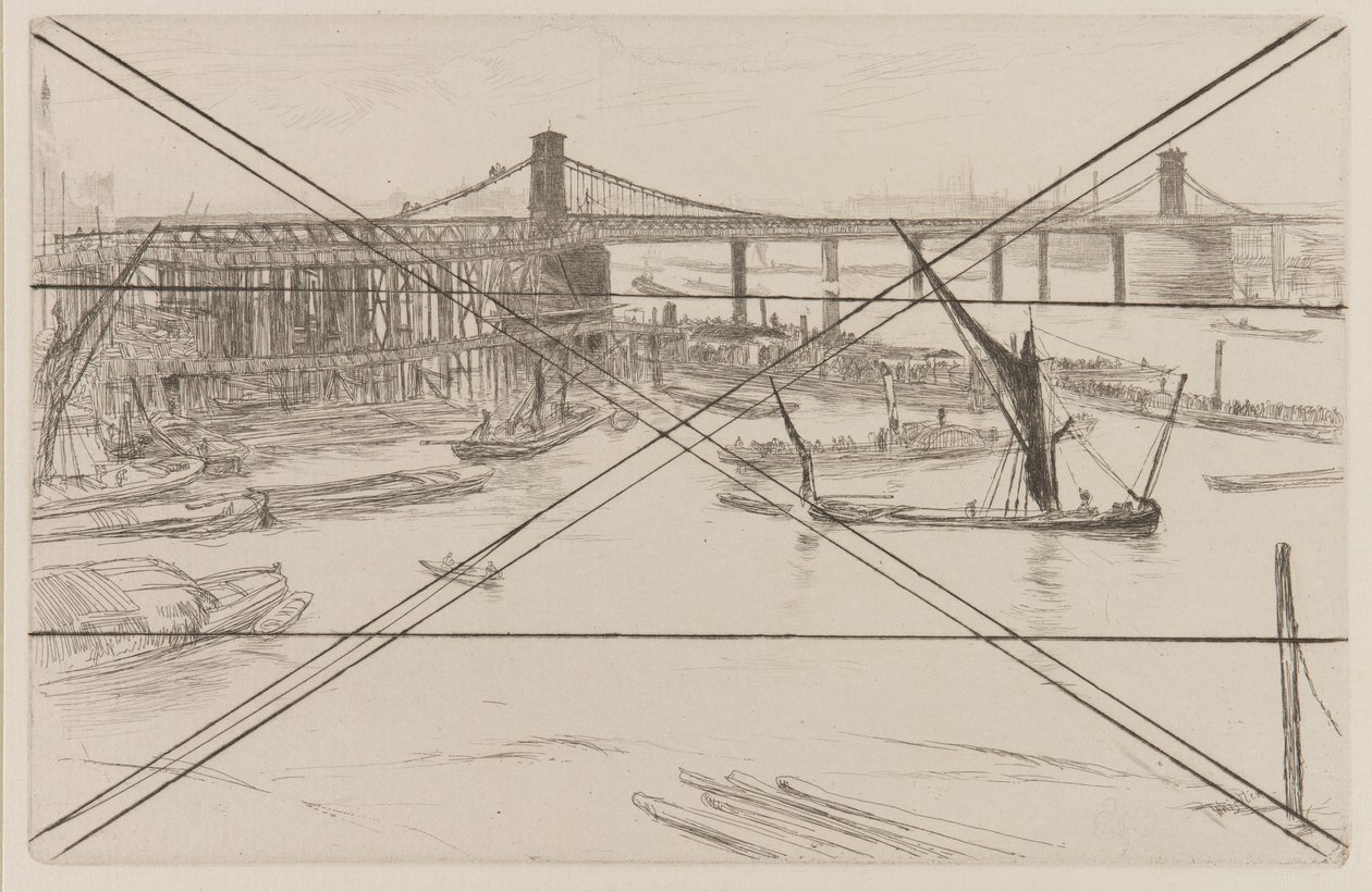 Old Hungerford Bridge af James Abbott McNeill Whistler